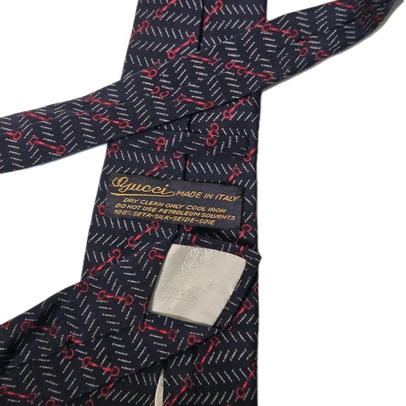 Gucci Men's 100% Silk Tie Made in Italy Barbell Logo Vtg Black Red